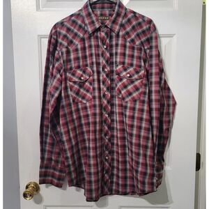 Roper‎ Pearl Snap Plaid Shirt Western Long Sleeve Men's Size Large Red & Black